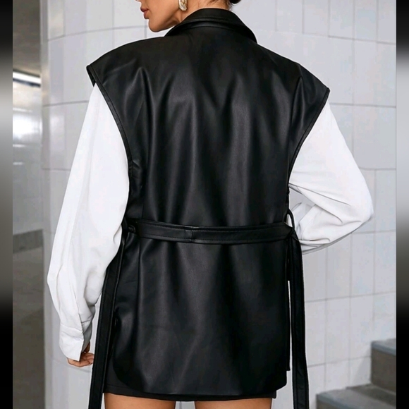 Solid Color Vintage PU Leather Minimalist OL Business Style Lapel - Picture 3 of 3